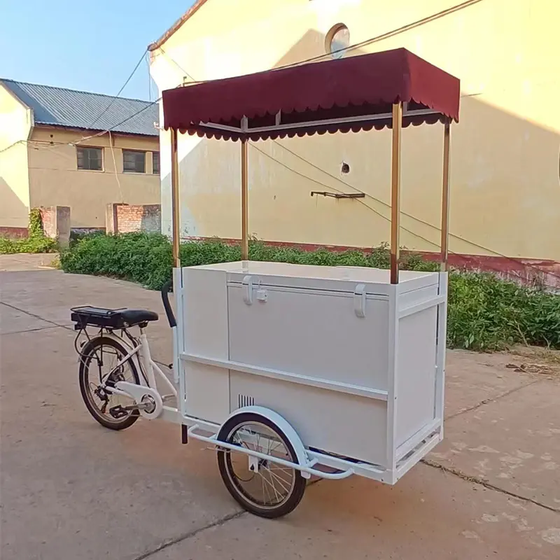 Klasický pedálový bicykel so zmrzlinovým vozíkom